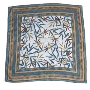 Liz Claiborne square sheer scarf blue and browns leaf pattern with a border
